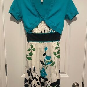 Elegant Teal and White Floral Dress